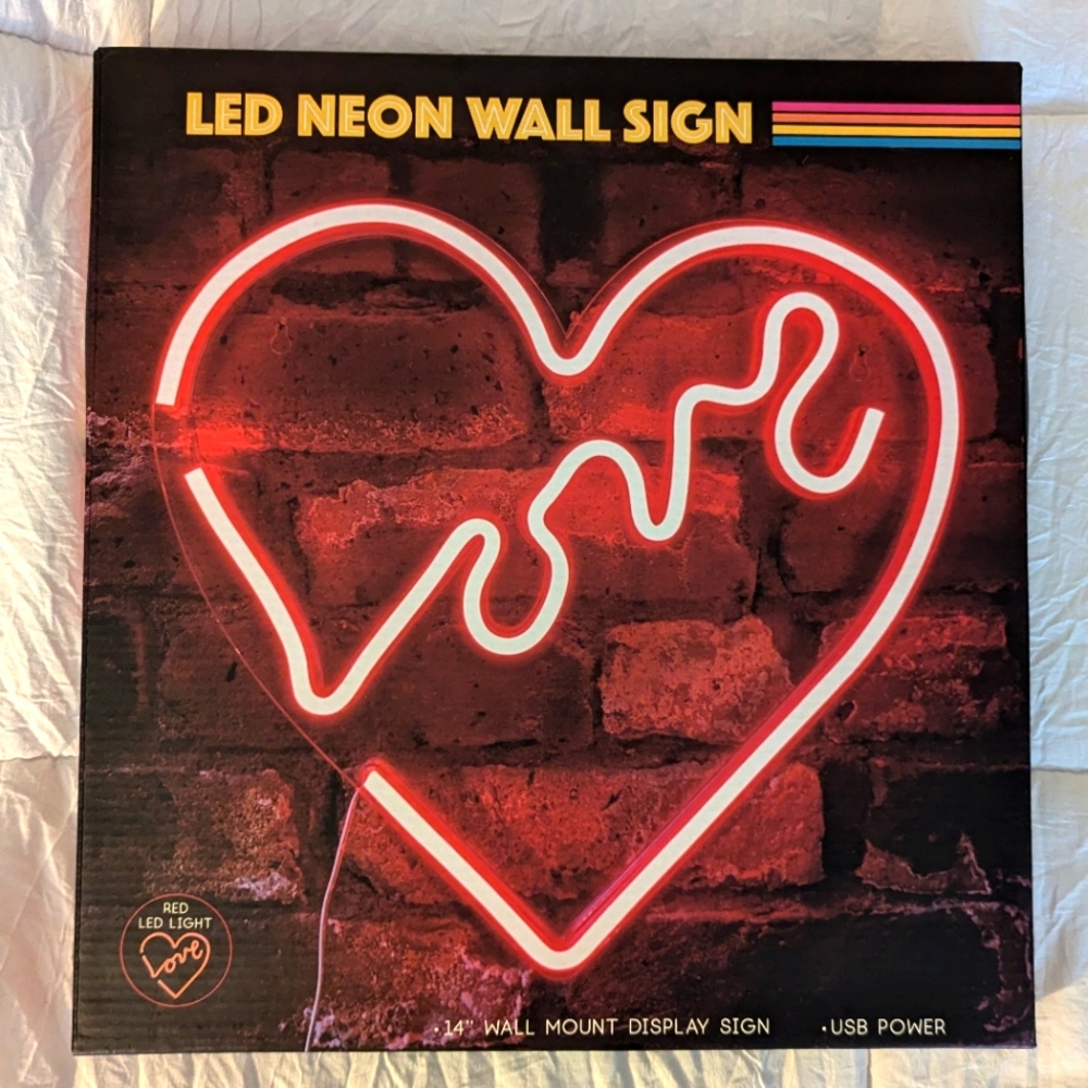 14" x 14" inch LED Neon Red “Love” Heart Wall Sign - Valentine's Day Decor
